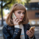 young woman using two smartphones at once