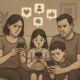 illustration of family all looking at smartphones