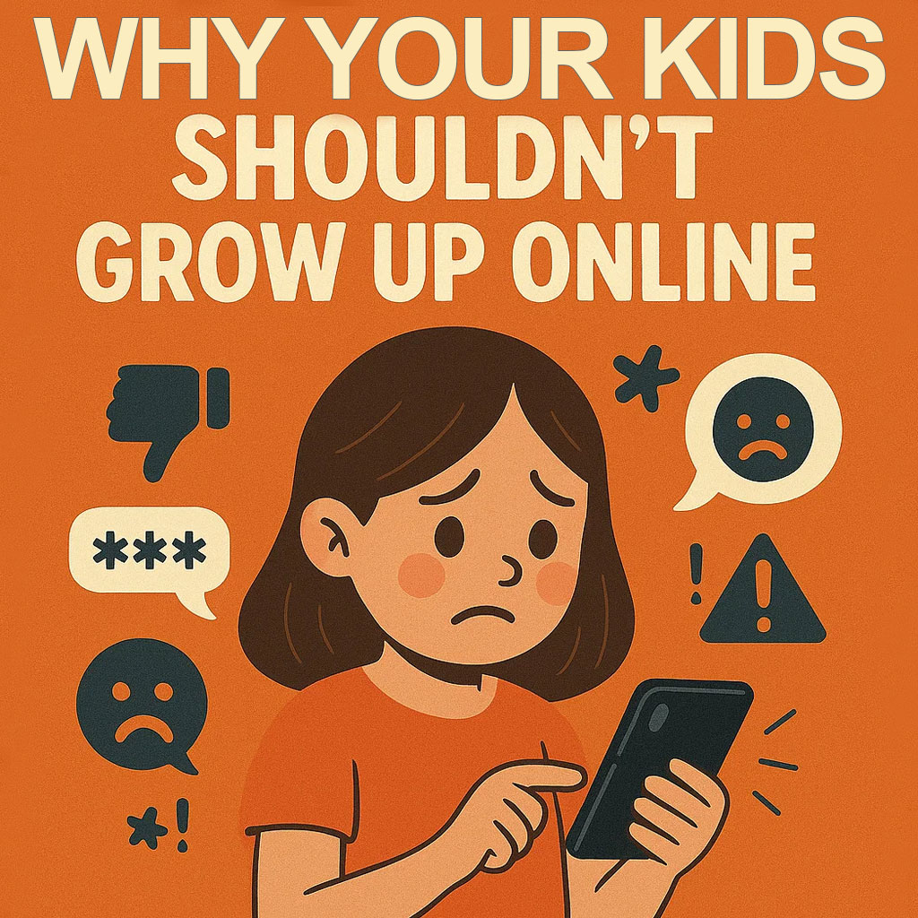 illustration of kid troubled by social media on smartphone